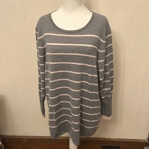 Nic + Zoe gray tan long sleeve striped lightweight sweater Size 2X EUC